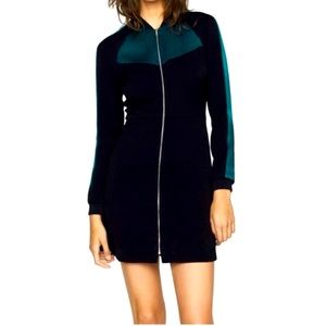 MAJE • Rizia Contrast-Inset A-Line Mini Dress Green Black Size XL